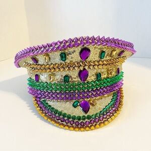 Mardi Gras Gold, Purple, Pink Structured Statement Hat with Elastic Strap